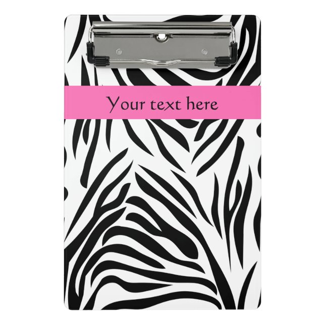 Schwarzweißdruck mit weißem Zebra mit Hot Rosa Mini Klemmbrett (Vorderseite)