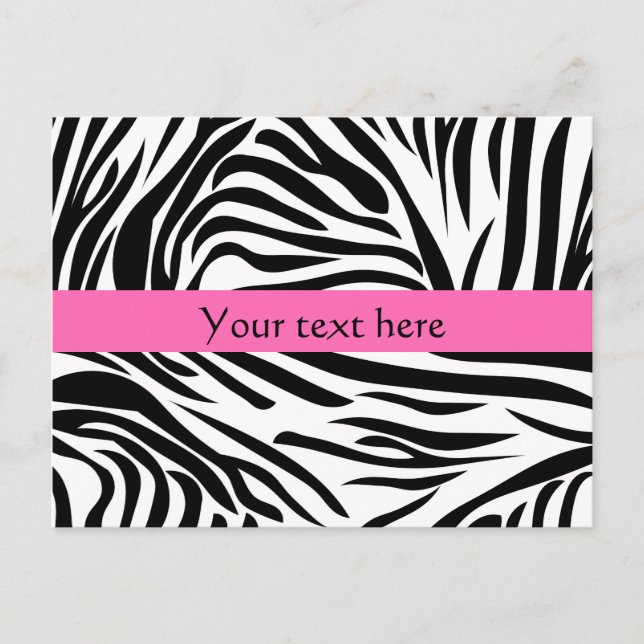 Schwarzweißdruck mit weißem Zebra mit Hot Rosa Postkarte (Vorderseite)