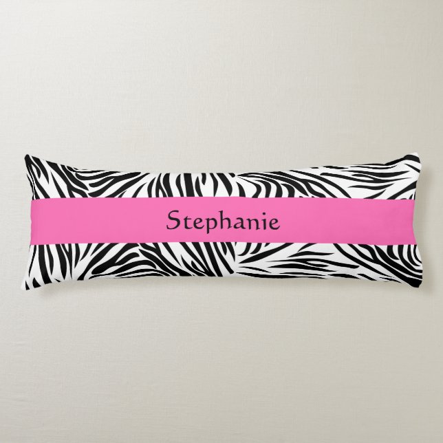 Schwarzweißdruck mit weißem Zebra mit Hot Rosa Seitenschläferkissen (Vorderseite)
