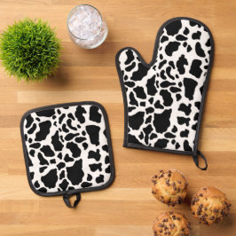 Schwarzweißdruck Ofenhandschuh & Topflappen-Set