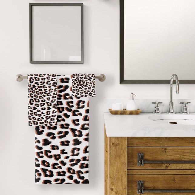 Schwarzweißdruck und Weißleopard Badhandtuch Set (Cool Leopard Animal Print Pattern Bath Towel Set by Looly Elzayat

)