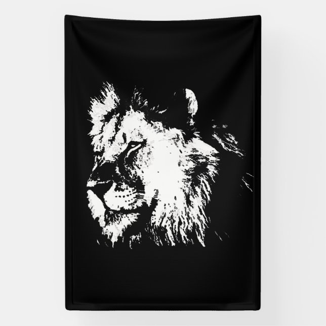 Schwarzweißer Löwe - Animal Pop Art Banner (Vertikal)