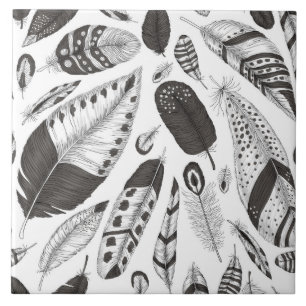 Schwarzweißfedern Fliese