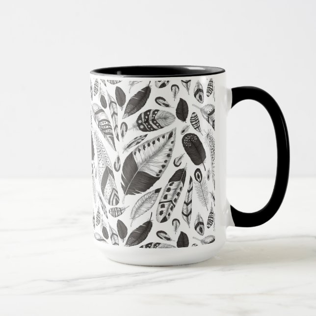 Schwarzweißfedern Tasse (Rechts)