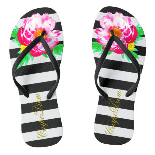Schwarzweißflip Flops Wasserfarbe Peony Carpe Diem Flip Flops