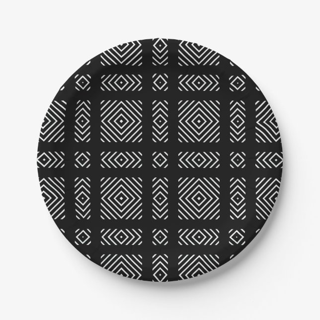 Schwarzweißgeometrie Ama Pappteller (Vorderseite)