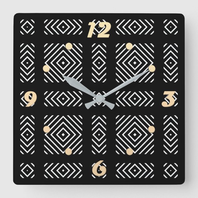 Schwarzweißgeometrie Ama Quadratische Wanduhr (Vorderseite)