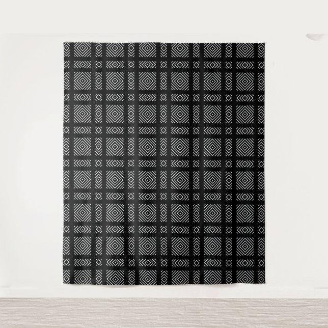 Schwarzweißgeometrie Ama Wandteppich (Vorderseite)