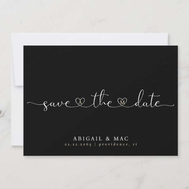 Schwarzweißherz-Schriftart Save the Date (Vorderseite)