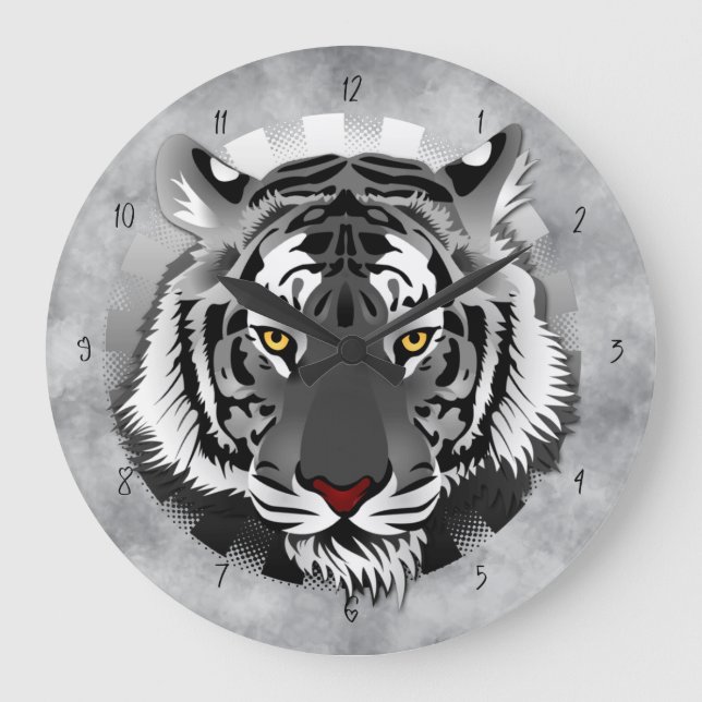Schwarzweißiger Tiger Große Wanduhr (Vorderseite)