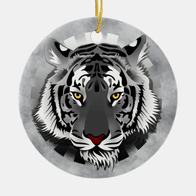 Schwarzweißiger Tiger Keramikornament (Vorne)