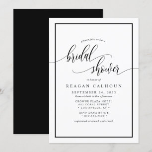 Schwarzweißkalligrafie-Script-Brautparty I Einladung