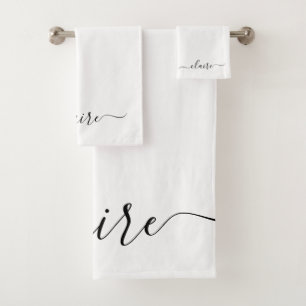 Schwarzweißkalligrafie-Script-Individuelle Name Badhandtuch Set