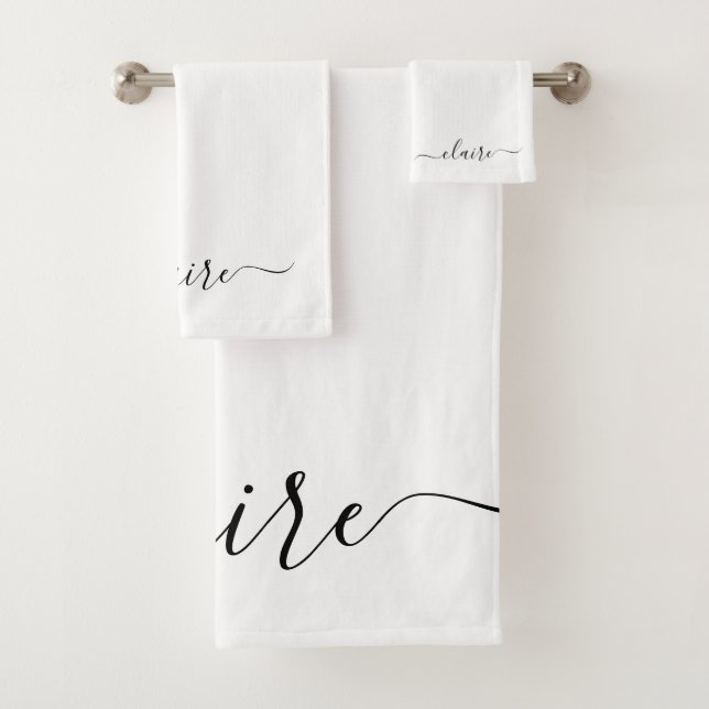 Schwarzweißkalligrafie-Script-Individuelle Name Badhandtuch Set (Insitu)