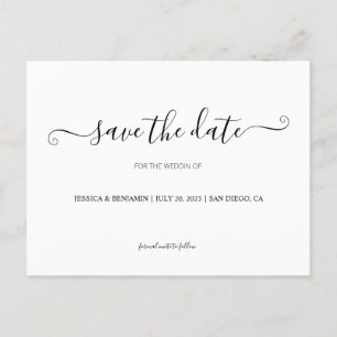 Schwarzweißkalligraphie Save the Date PostCard Einladungspostkarte
