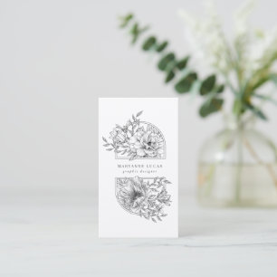 Schwarzweißkarte mit eleganter Blumenkarte Visitenkarte