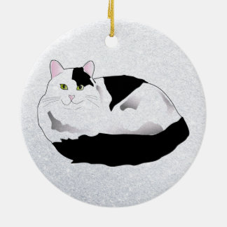 Schwarzweißkatze Keramik Ornament