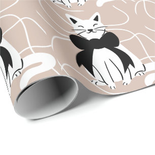 Schwarzweißkatze mit abstrakter Linie Geschenkpapier