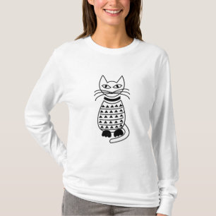 Schwarzweißkatze mit weißer Geometrie T-Shirt