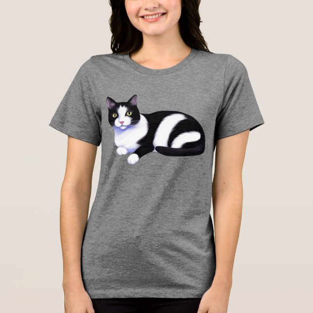 Schwarzweißkatze Tri-Blend Shirt (Vorderseite)
