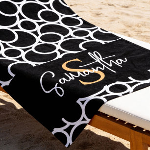 Schwarzweißkreismuster mit Monogramm Strandtuch