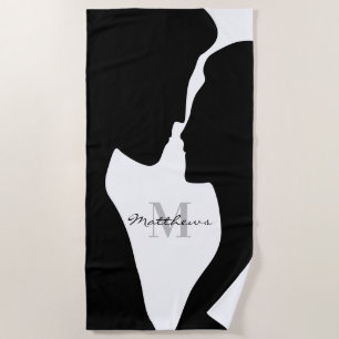 Schwarzweißküsseln, Silhouette monogramm Strandtuch