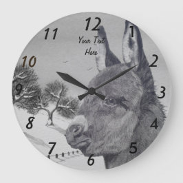 Schwarzweißlebewesen zeichnend niedlicher Esel Große Wanduhr
