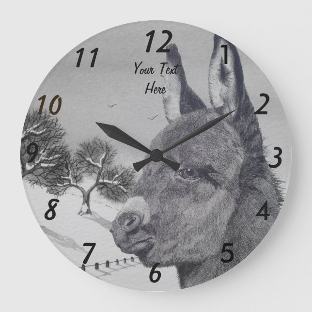 Schwarzweißlebewesen zeichnend niedlicher Esel Große Wanduhr (Vorderseite)