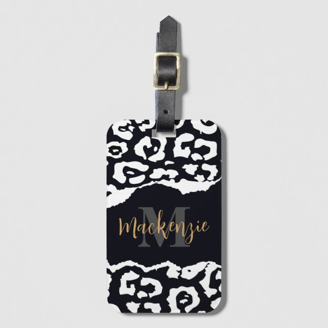 Schwarzweißleopard Gepäckanhänger (Vorderseite Vertikal)