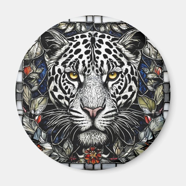 Schwarzweißleopard, umgeben von Blume Magnet (Vorne)