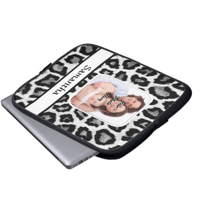 Schwarzweißleoparddruck Laptopschutzhülle (Vorne Knopf)