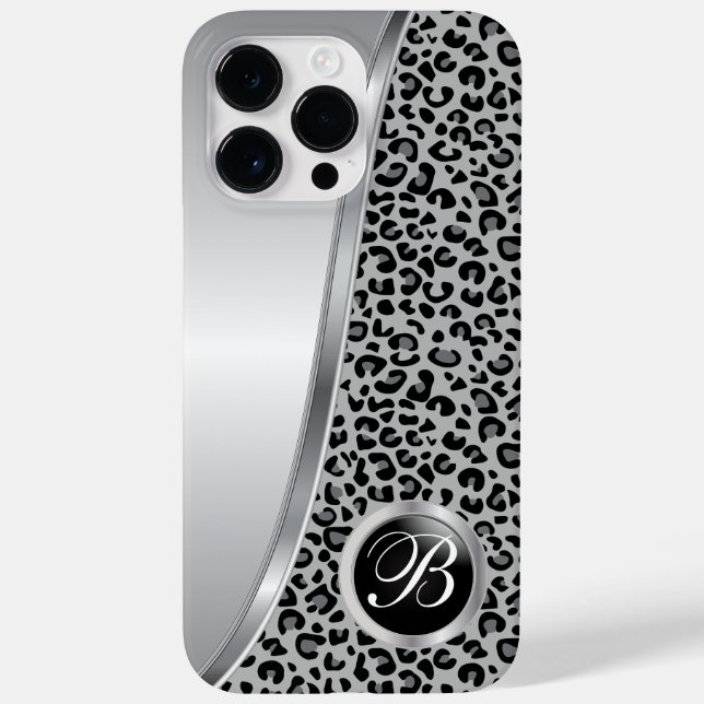 Schwarzweißleoparddruck | Monogramm Case-Mate iPhone Hülle (Rückseite)