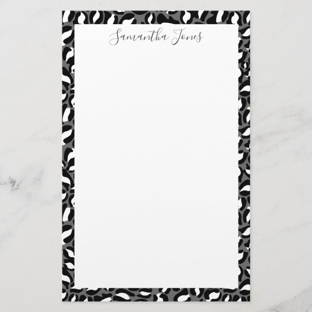 Schwarzweißleoparddruck | Personalisiert Briefpapier (Vorderseite)
