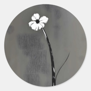 Schwarzweißmalerei einer Minimalistischen Blume Runder Aufkleber