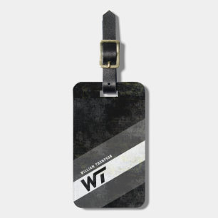 Schwarzweißmonogramm mit Streifen modern Gepäckanhänger