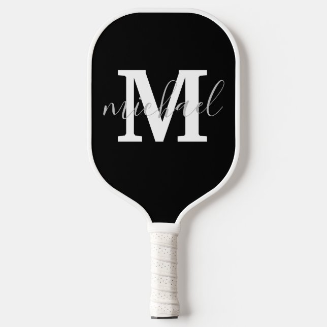 Schwarzweißmonogramm personalisiert modern pickleball schläger (Vorderseite)