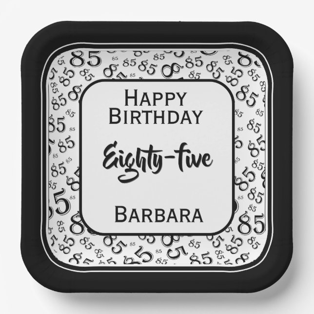 Schwarzweißmuster des 85. Party Pappteller (Vorderseite)