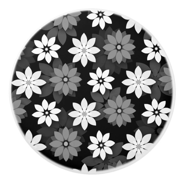 Schwarzweißmuster, Graumuster, nahtlose Blume Keramikknauf (Vorderseite)