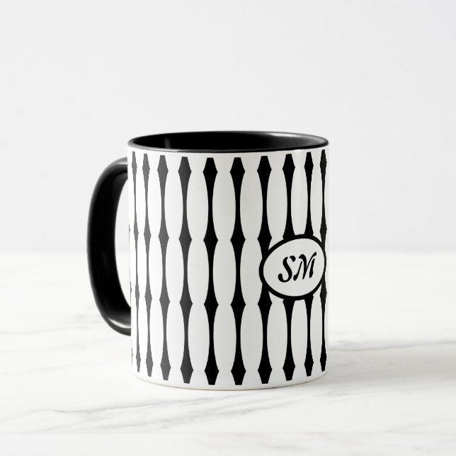 Schwarzweißmuster, Ihre Initialen oder Monogramme Tasse (Vorderseite Links)