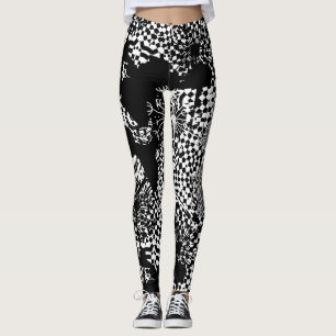 Schwarzweißmuster im Schachbrett Leggings