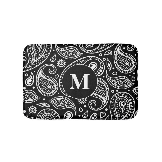 Schwarzweißmuster mit weißem Floral-Paisley-Muster Badematte (Vorderseite)