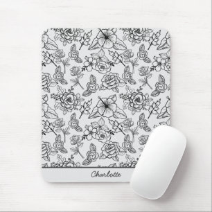 Schwarzweißmuster, nahtlos, floralfarbig, personal mousepad