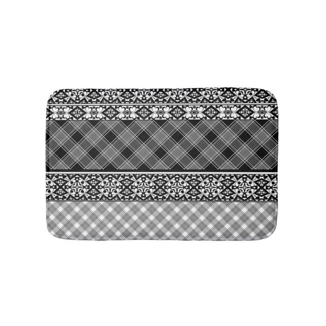 Schwarzweißpatchwork mit Spitze Badematte (Vorderseite)