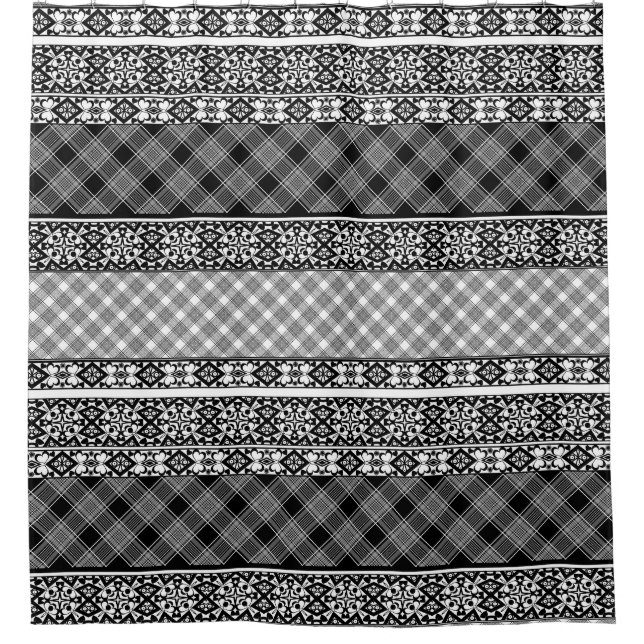Schwarzweißpatchwork mit Spitze Duschvorhang (Vorderseite)