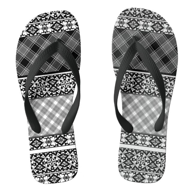 Schwarzweißpatchwork mit Spitze Flip Flops (Fußbett)