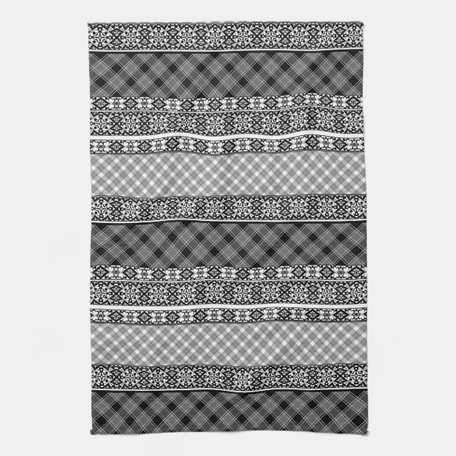 Schwarzweißpatchwork mit Spitze Geschirrtuch (Vertikal)