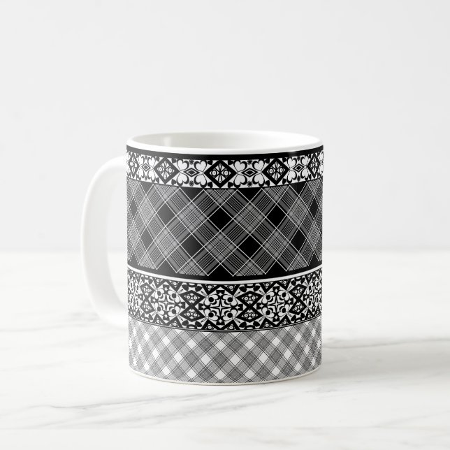 Schwarzweißpatchwork mit Spitze Kaffeetasse (Vorderseite Links)