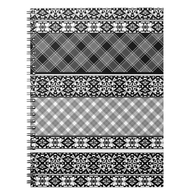 Schwarzweißpatchwork mit Spitze Notizblock (Vorderseite)