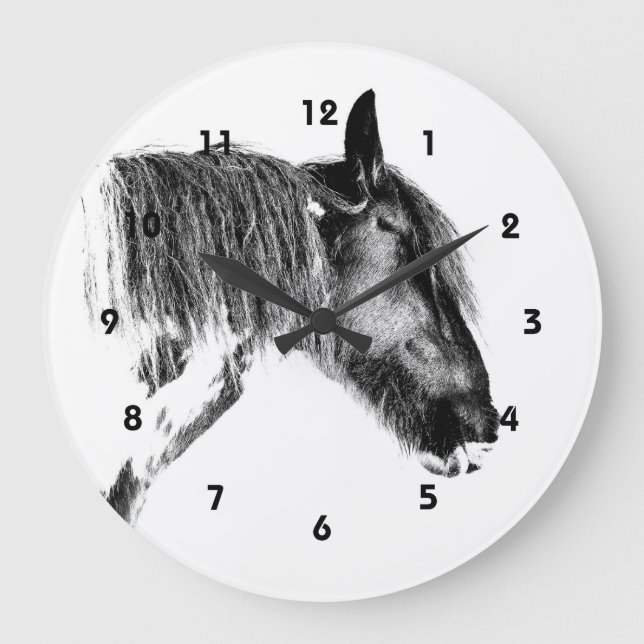 Schwarzweißpferd Große Wanduhr (Vorderseite)