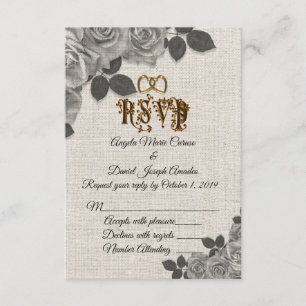 Schwarzweißrosen auf Leinenhochzeit RSVP Einladung